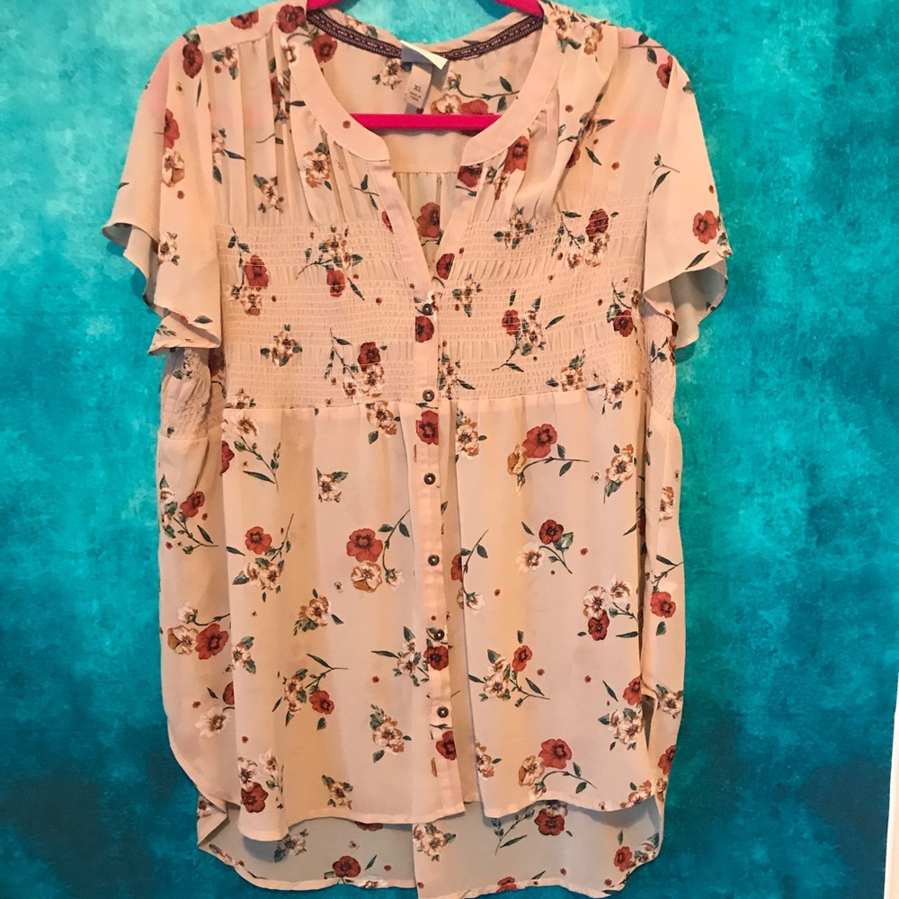 Knox Rose tunic peach floral XL